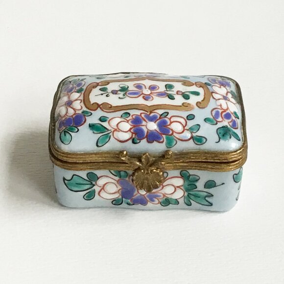 Other - Vintage Porcelain Hand Painted Floral Trinket Needle Box Hinged Lid Cottage Core